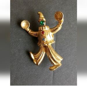 Vintage Signed J.J Multcolor Rhinestone Clown Pin Brooch